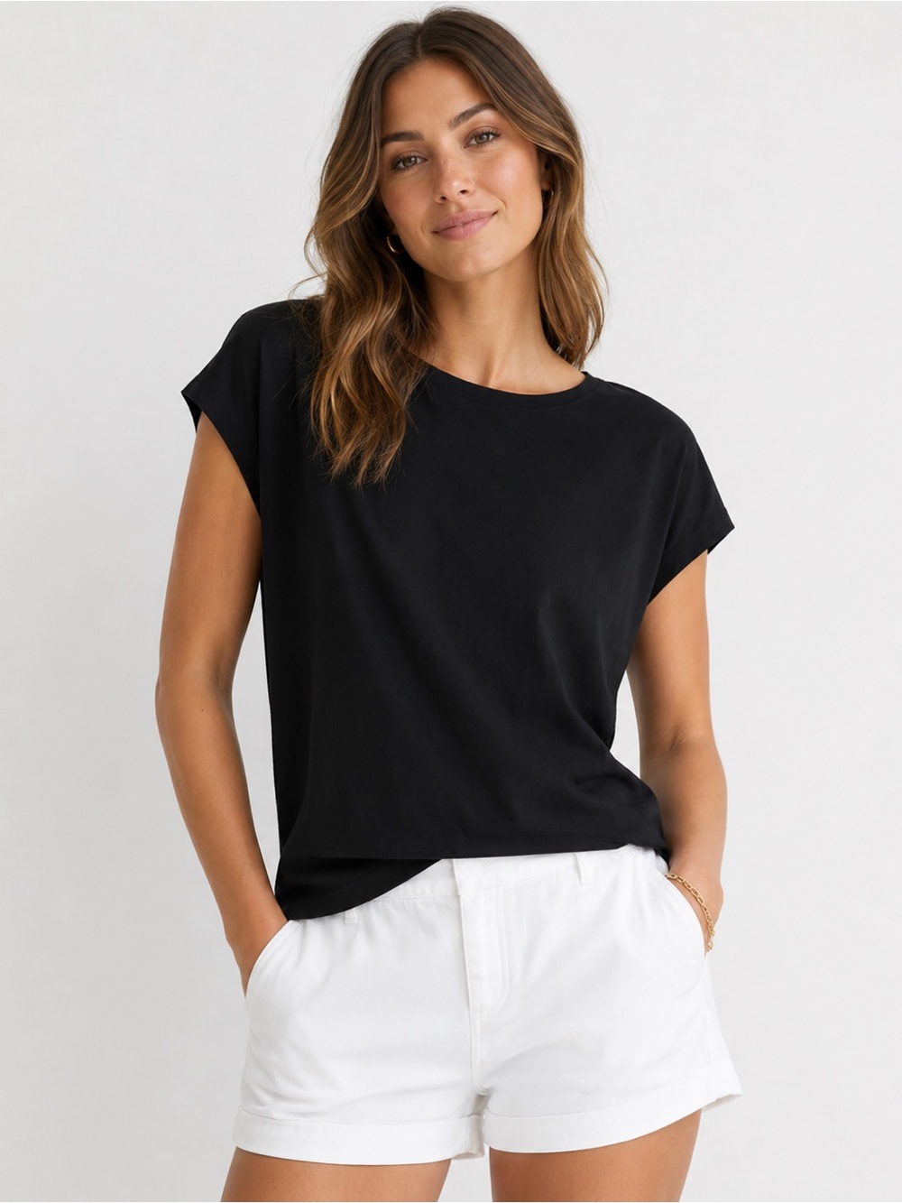 LOFT Black Cap Sleeve Tee | XS | Cotton Modal Blend | Like New